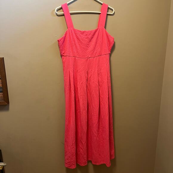 Boden Strappy Seersucker Midi Dress in Festival Pink Size 10P Petite New - Picture 1 of 9